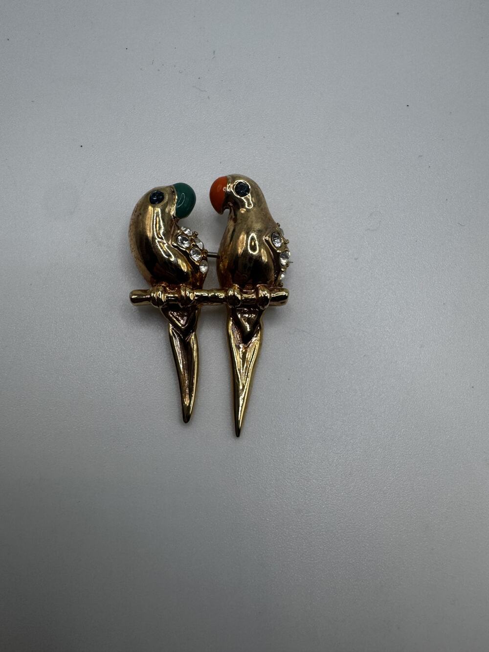 Vintage Gold-Tone Lovebirds Pave Rhinestone Brooch Pin